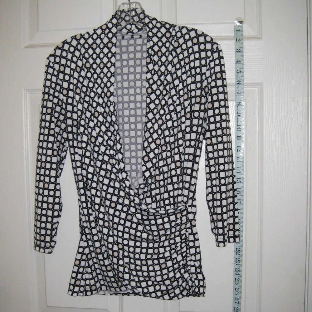 Black/White/Light Pink Surplice Blouse